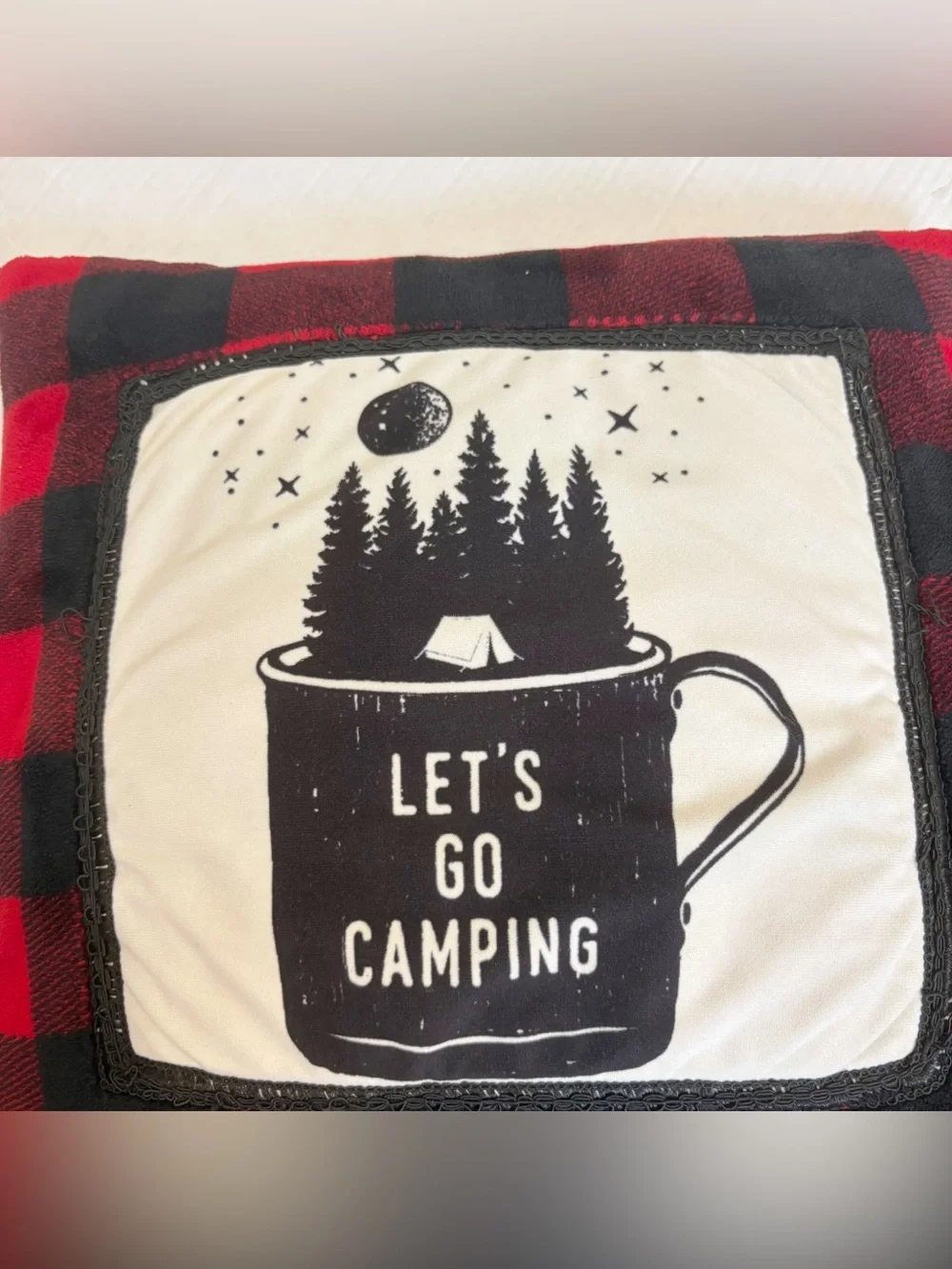 Carstens Home Red Buffalo Plaid Camping Rustic Throw Pillow 16x16 Tent Stars